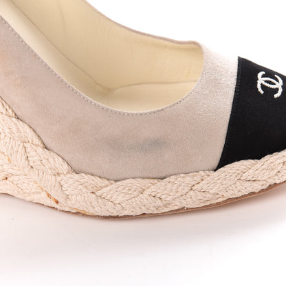 Chanel Suede Cap Toe CC Wedge Espadrilles 37 Grey Black 12 of 21