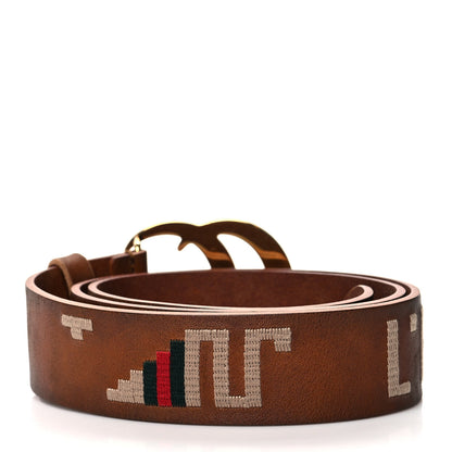 Gucci Faded Calfskin L'Aveugle Par Amour Embroidered Double G 40mm Belt 90 36 Cuir 2 of 5