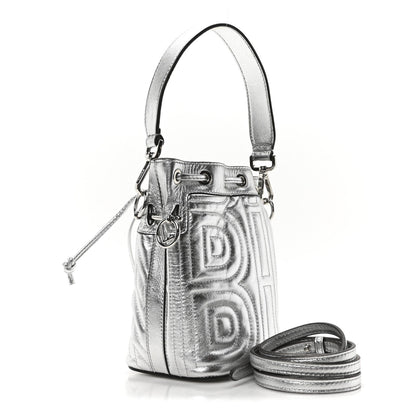 Fendi X MARC JACOBS Agnello Laminato Trapunta FF Mini Mon Tresor Bucket Bag Argento 3 of 10