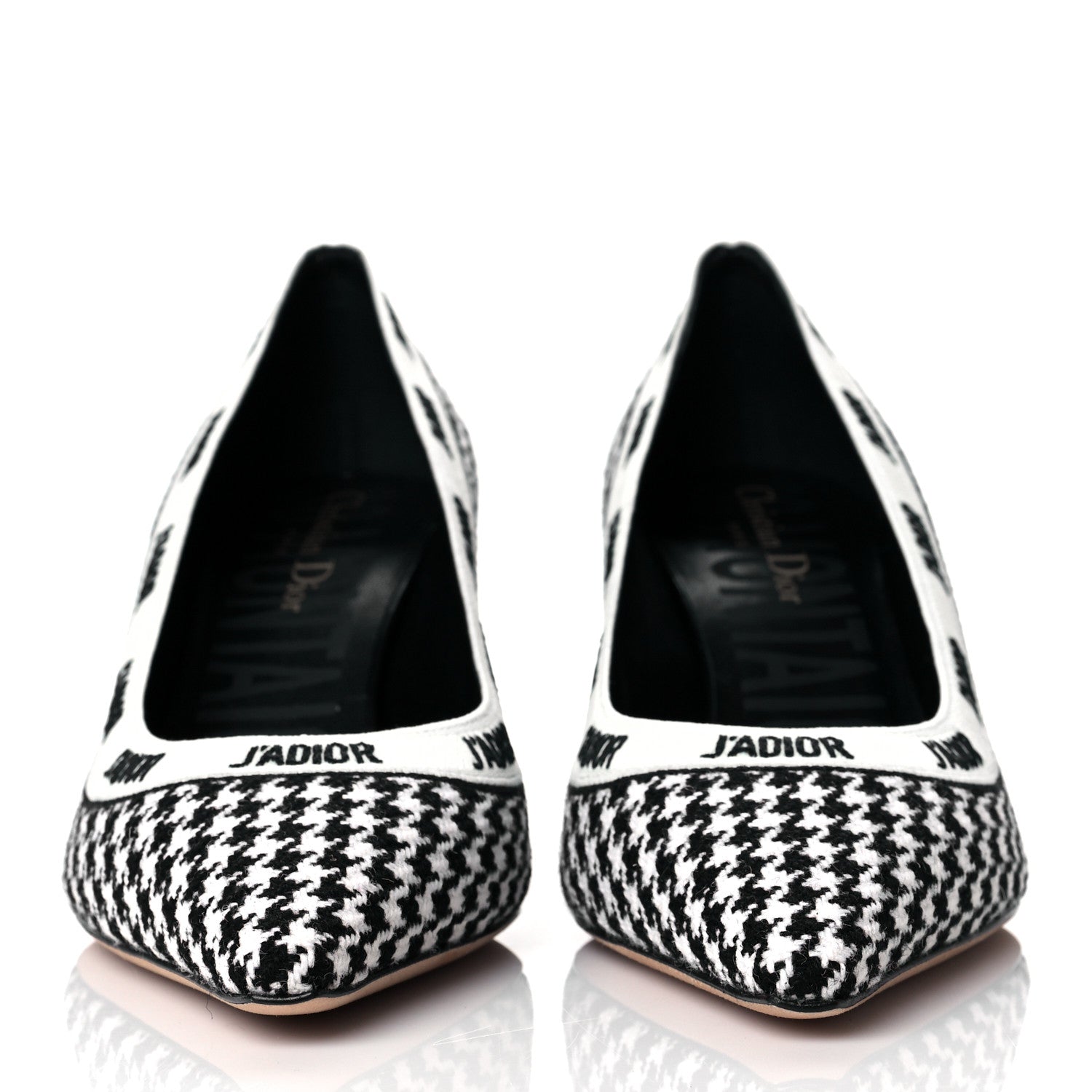 Christian Dior Wool Ribbon Houndstooth Embroidered J'Adior 65mm Pumps 39 Black White 2 of 9