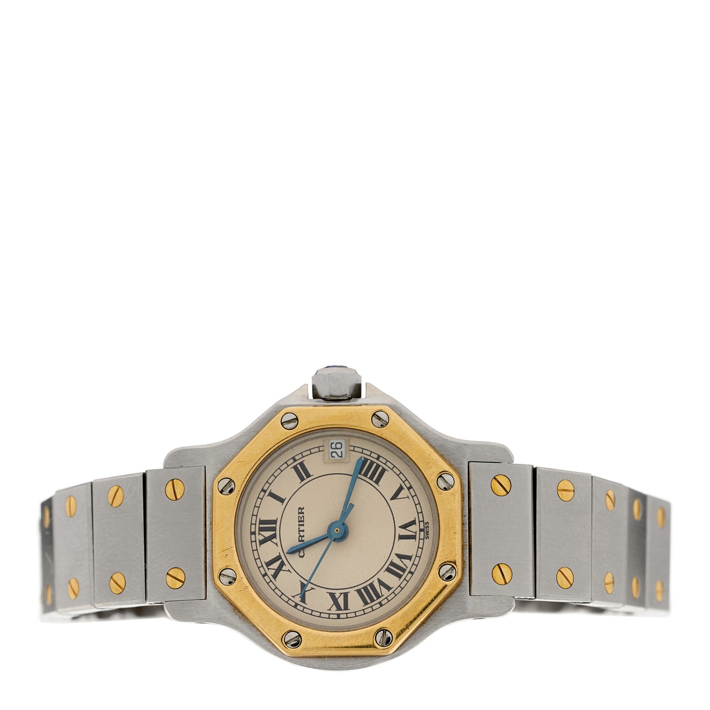 Stainless Steel 18K Yellow Gold 25mm Santos Octagon Quartz Watch