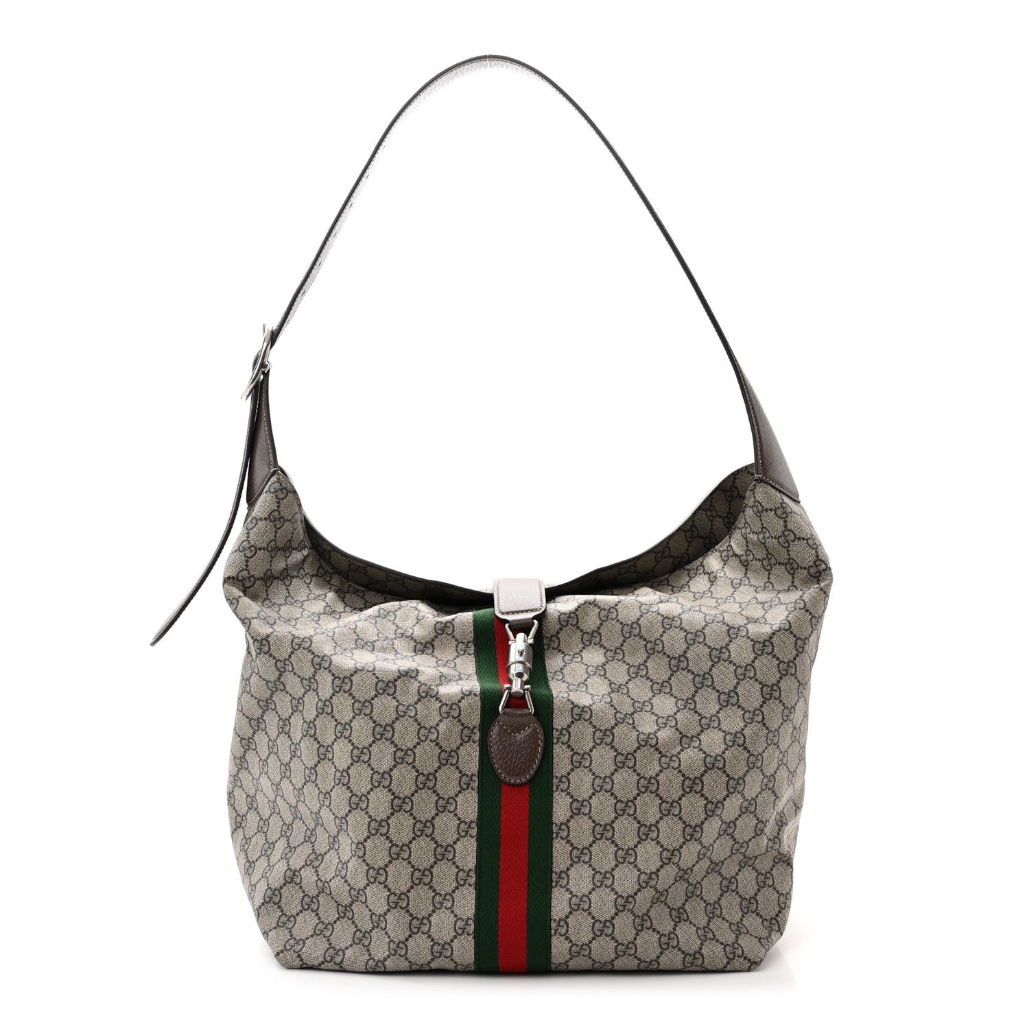 Gucci Tender GG Supreme Monogram Textured Dollar Calfskin Web Medium Jackie 1961 Crossbody Bag Beige Ebony New Acero 1 of 11