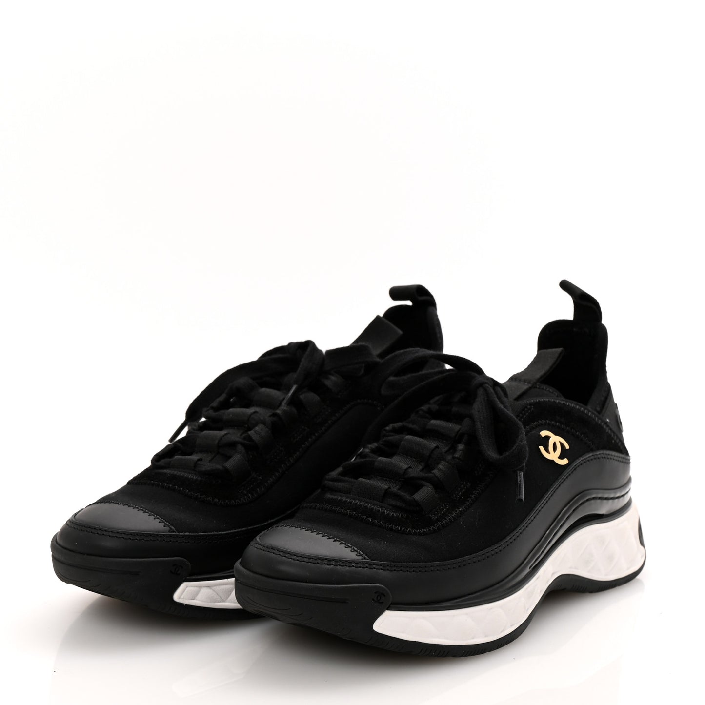 Velvet Calfskin Mixed Fibers CC Sneakers 36 Black