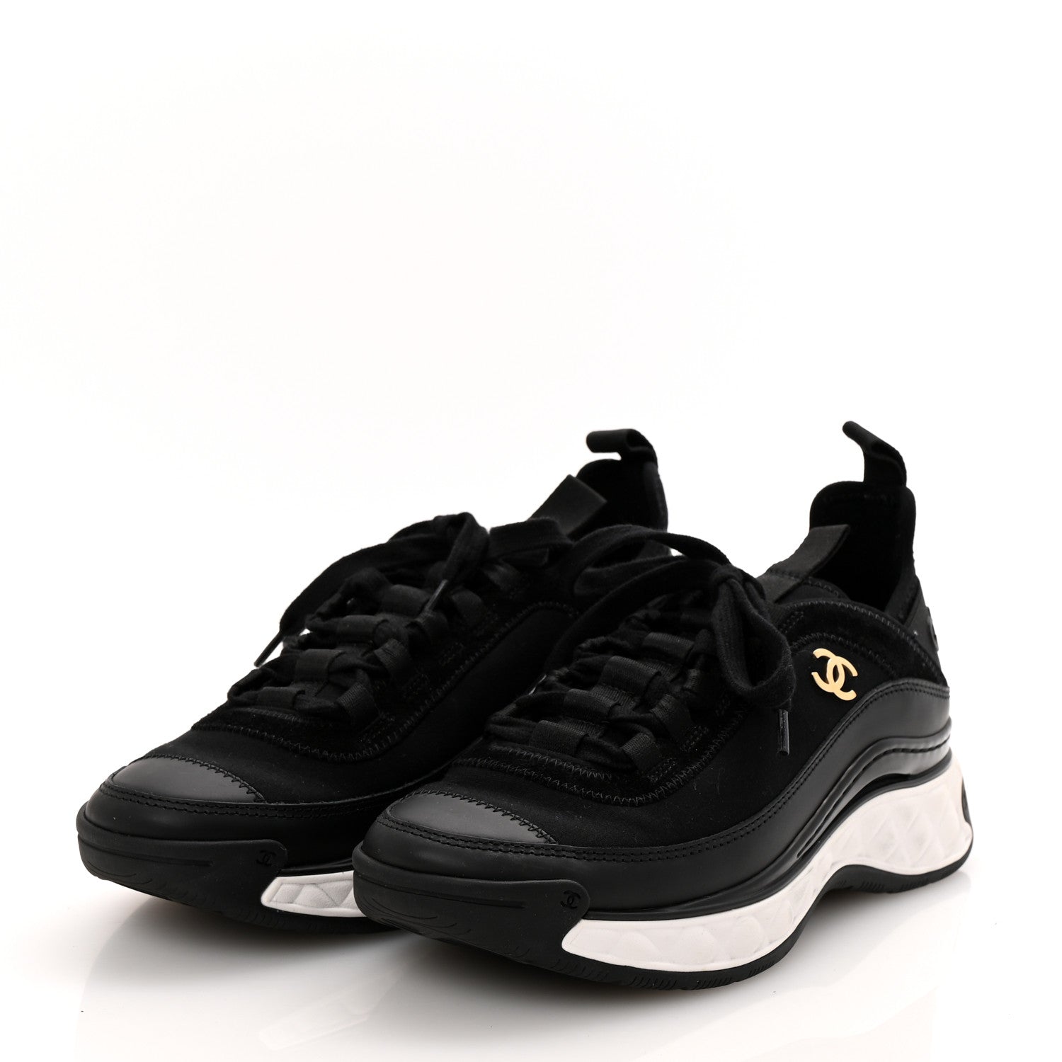 Chanel Velvet Calfskin Mixed Fibers CC Sneakers 36 Black 4 of 10