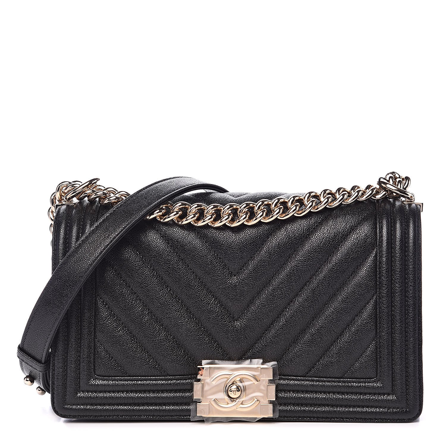 Chanel Caviar Chevron Quilted Medium Boy Flap Black 1 of 11