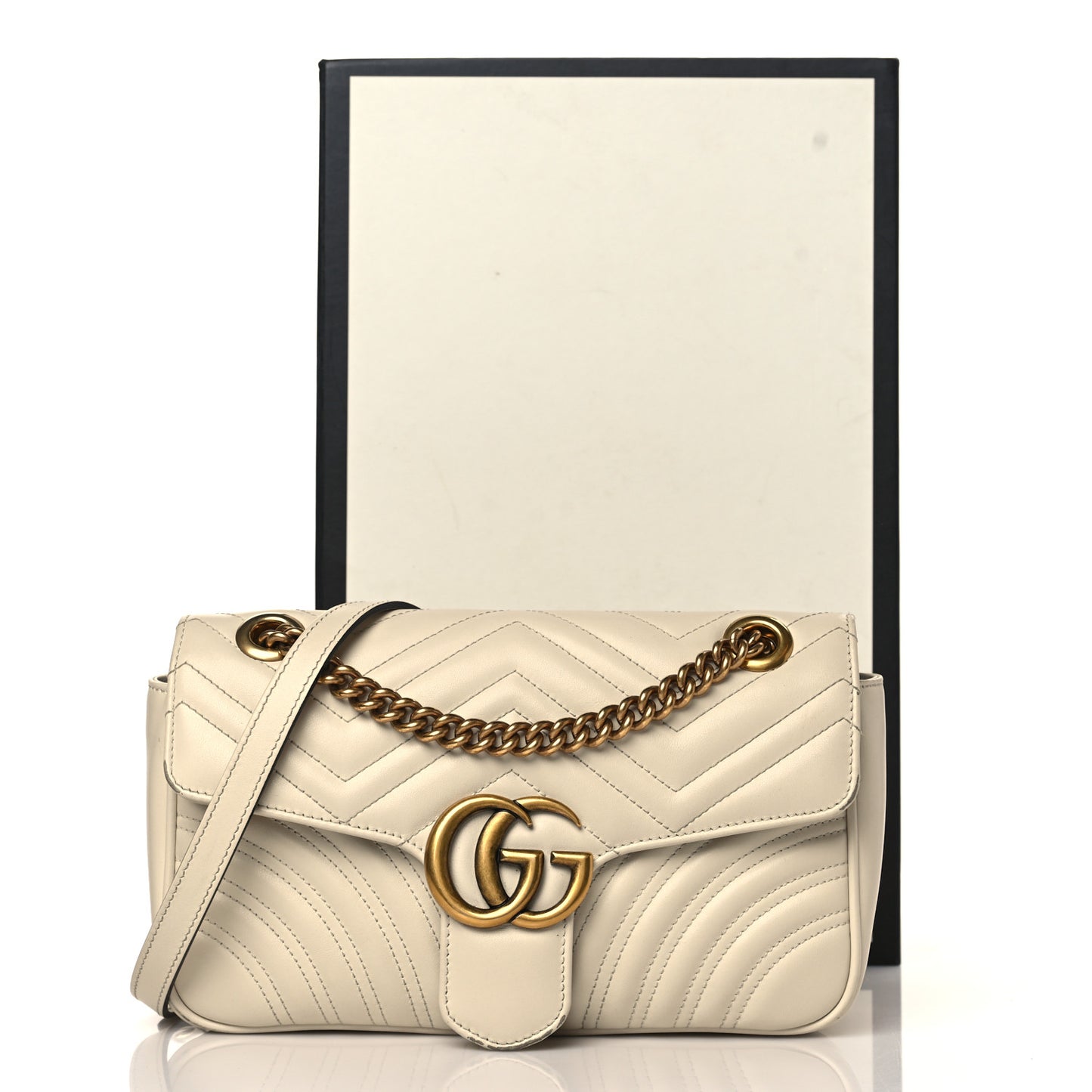 Calfskin Matelasse Small GG Marmont Shoulder Bag White