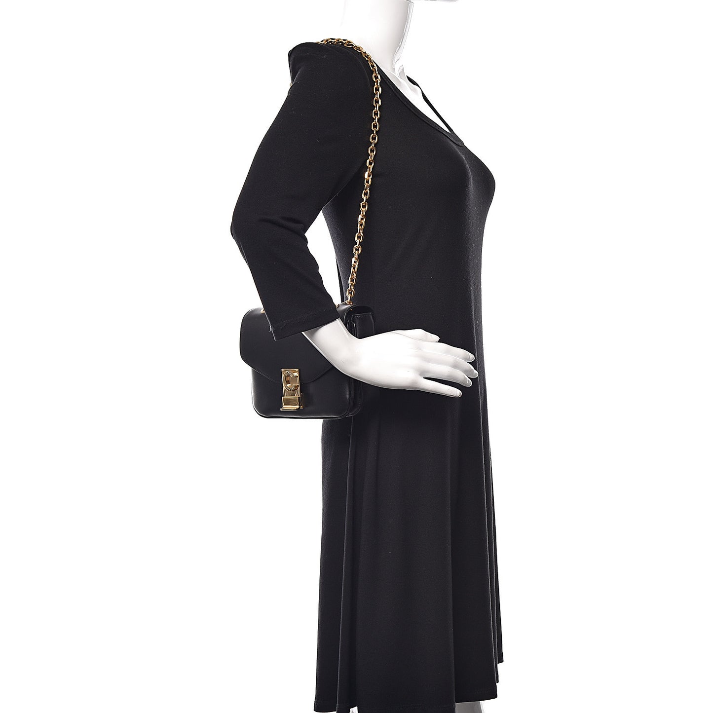 Shiny Calfskin Small C Bag Black