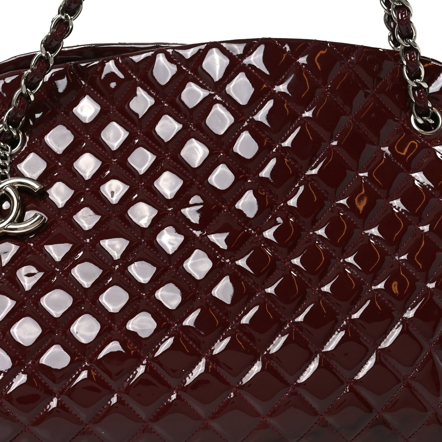 Patent Quilted Large Just Mademoiselle Bowling Bag Plum