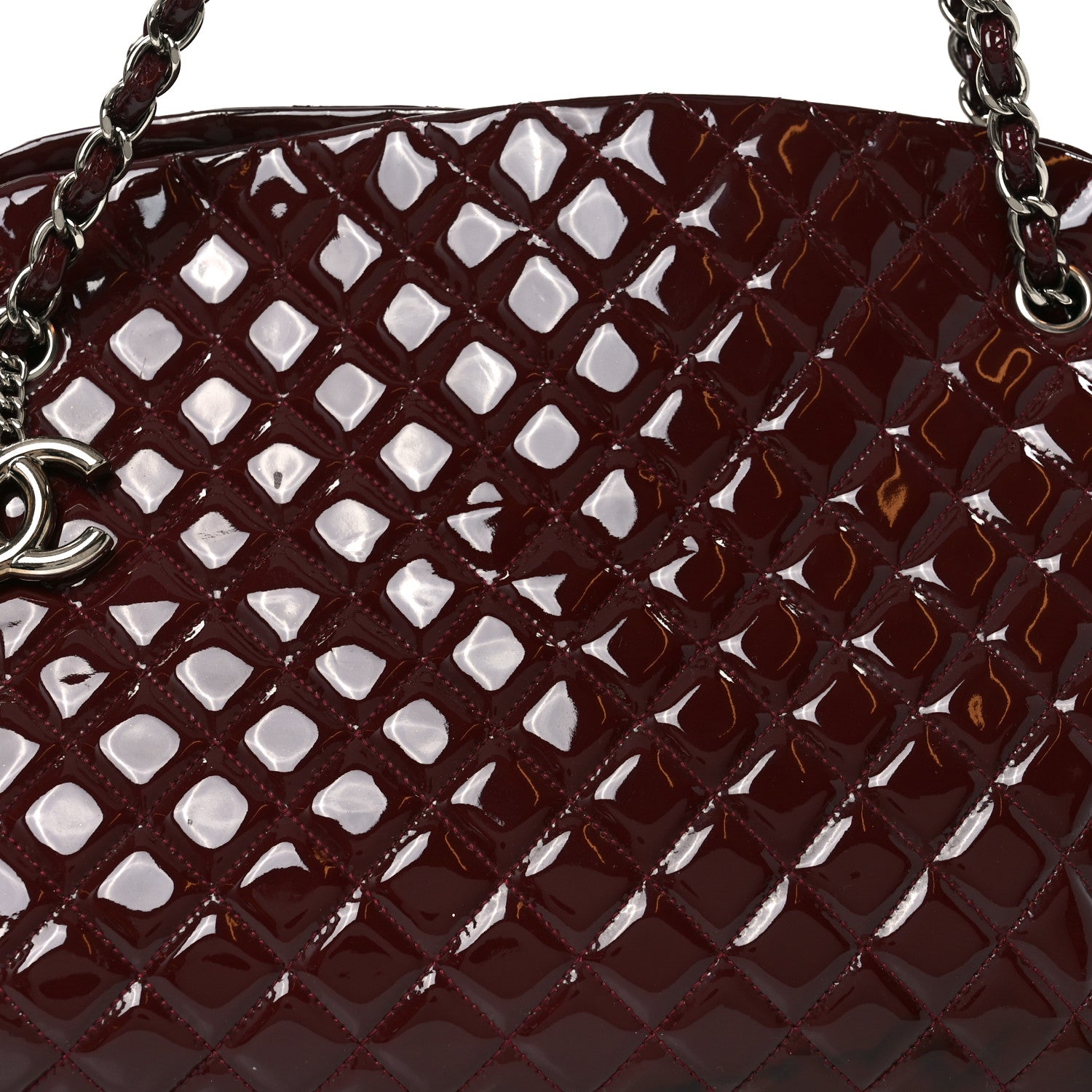 Chanel Patent Quilted Large Just Mademoiselle Bowling Bag Plum 8 of 13