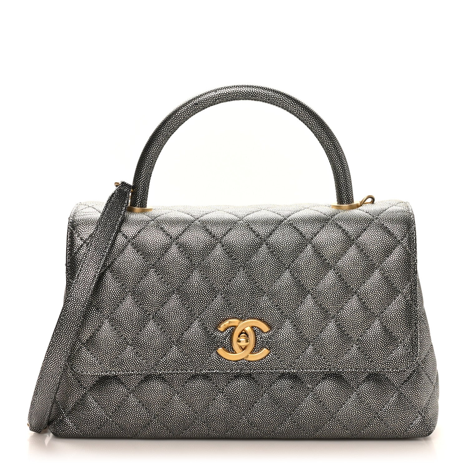 Chanel Metallic Caviar Quilted Small Coco Handle Flap Silver 1 of 10