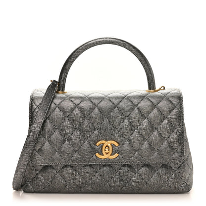 Chanel Metallic Caviar Quilted Small Coco Handle Flap Silver 1 of 10