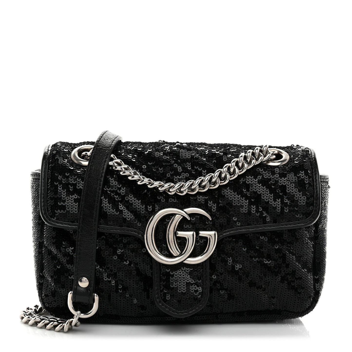 Sequin Matelasse Diagonal Mini GG Marmont Shoulder Bag Black