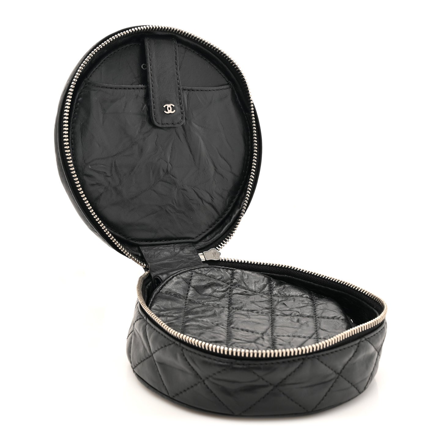 Aged Calfskin Quilted Belt Waist Bag  Black
