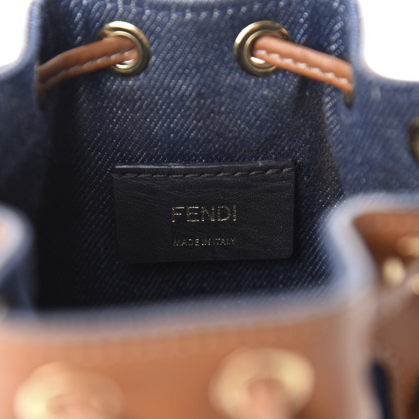 Denim Vitello King F is Fendi FF Embroidered Mini Mon Tresor Bucket Bag Blue Cuoio