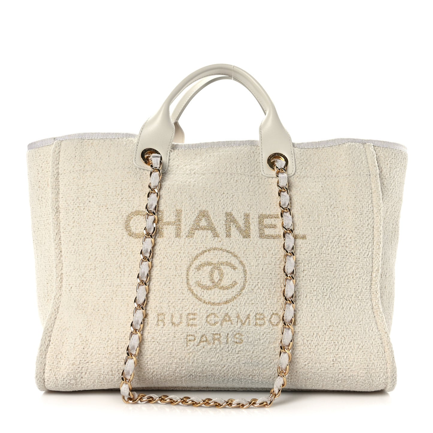 Mixed Fibers Calfskin Medium Deauville Tote Light Beige