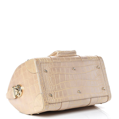 Versace Calfskin Crocodile Embossed Madonna Satchel Beige 4 of 18