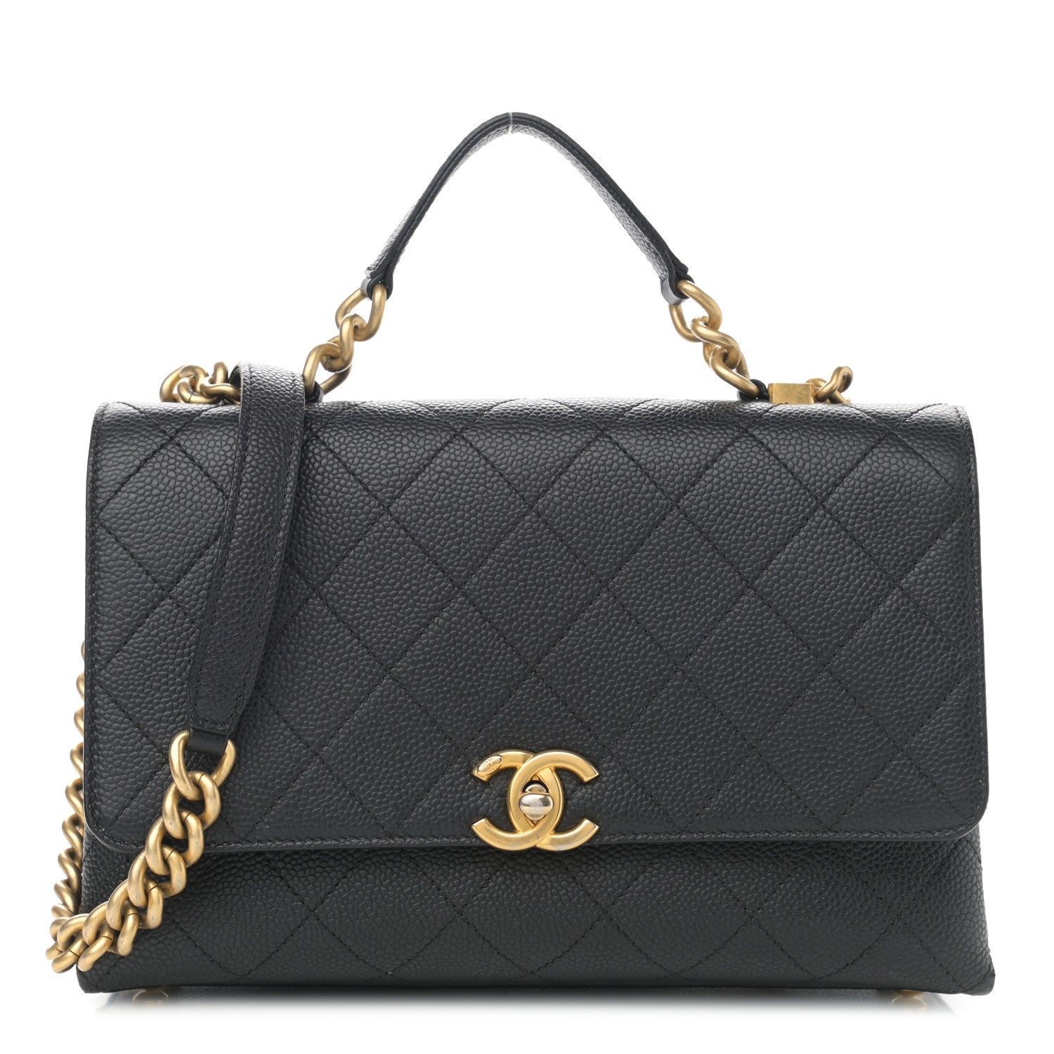 Chanel Caviar Diamond Stitched Small Top Handle Flap Black 1 of 11