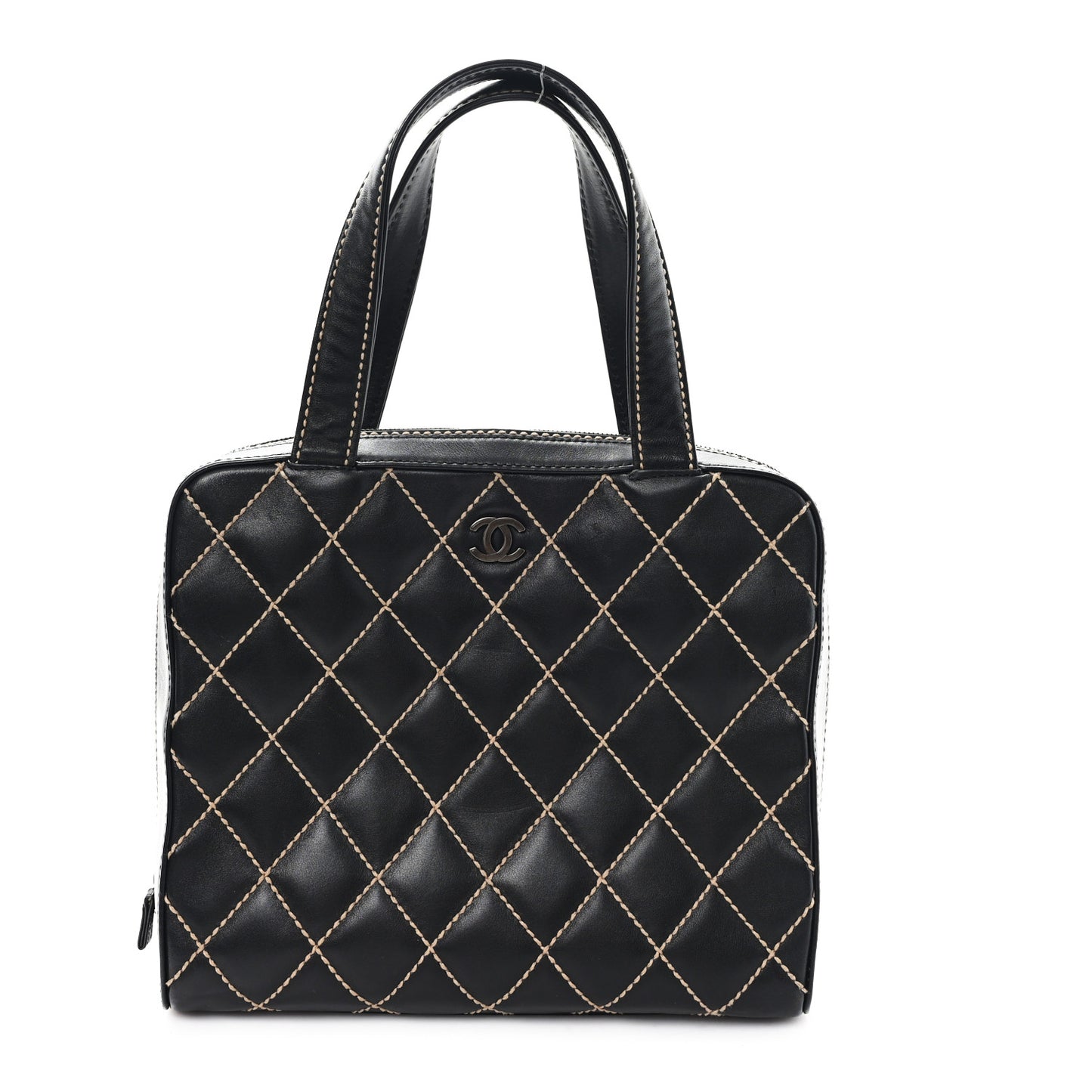 Calfskin Wild Stitch Vertical Top Handle Bag Black
