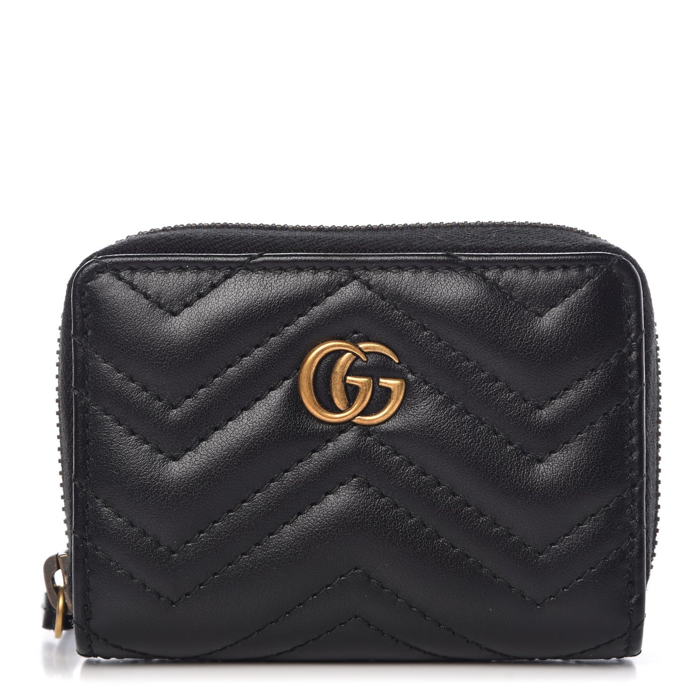Calfskin Matelasse GG Marmont Zip Around Card Case Black