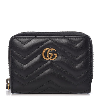 Gucci Calfskin Matelasse GG Marmont Zip Around Card Case Black 1 of 8
