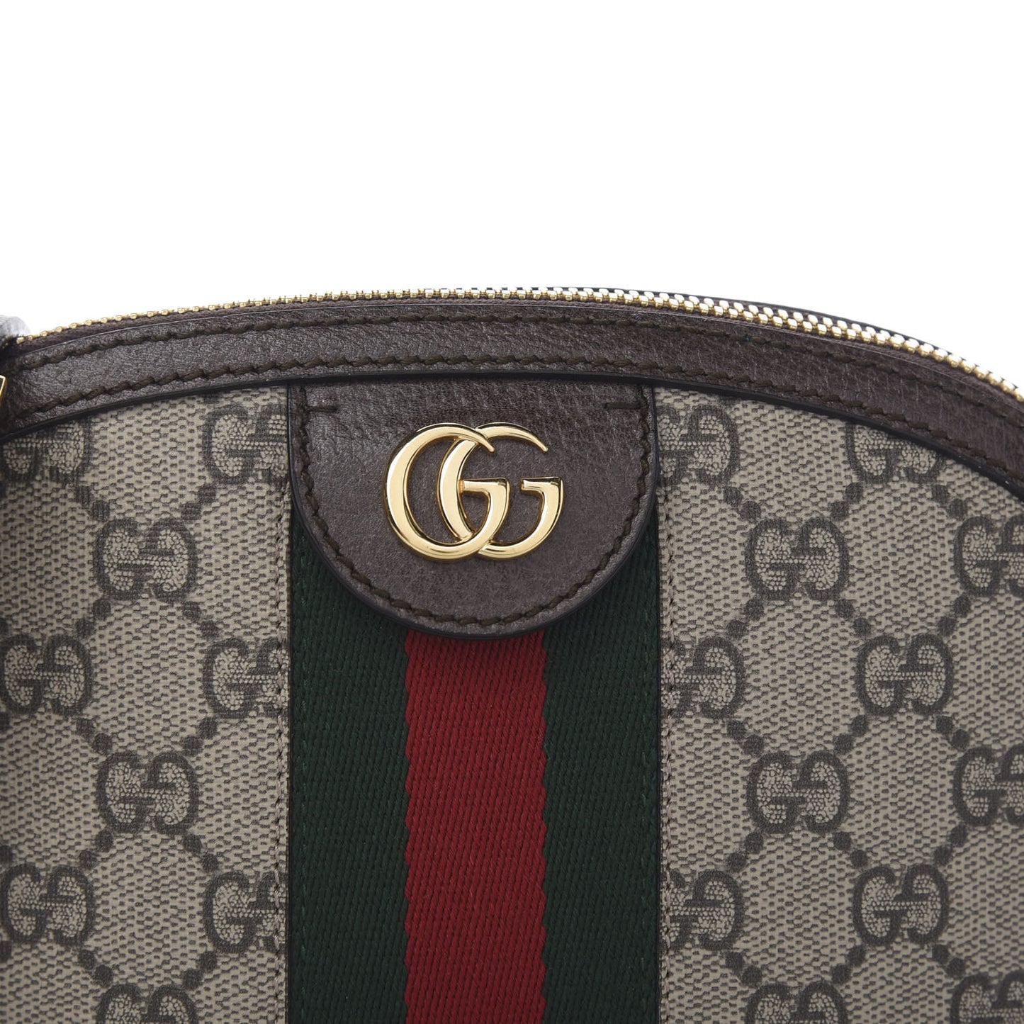 GG Supreme Monogram Textured Dollar Calfskin Web Small Ophidia Dome Shoulder Bag Beige Ebony New Acero