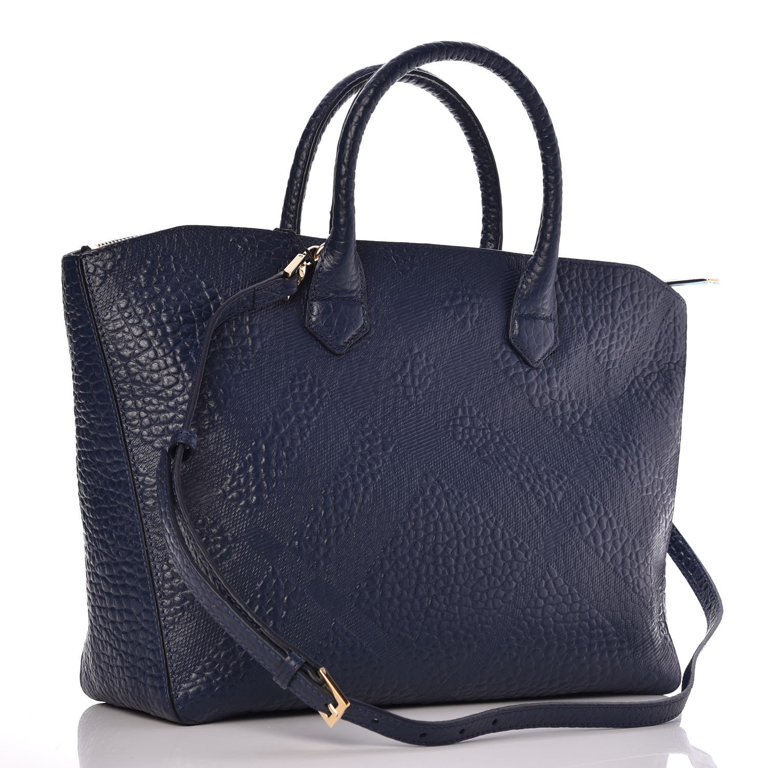 Burberry Heritage Grain Check Embossed Medium Dewsbury Tote Blue Carbon 3 of 8