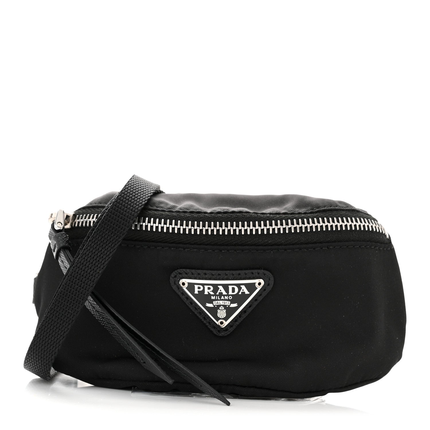 Prada Tessuto Nylon Saffiano Metal Triangle Logo Mini Crossbody Pouch Black 1 of 11