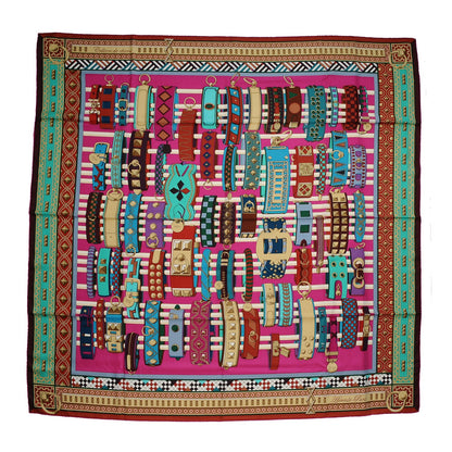 Hermes Cashmere Silk Colliers de Chiens Shawl 140 Fuchsia Turquoise Grenat 1 of 8