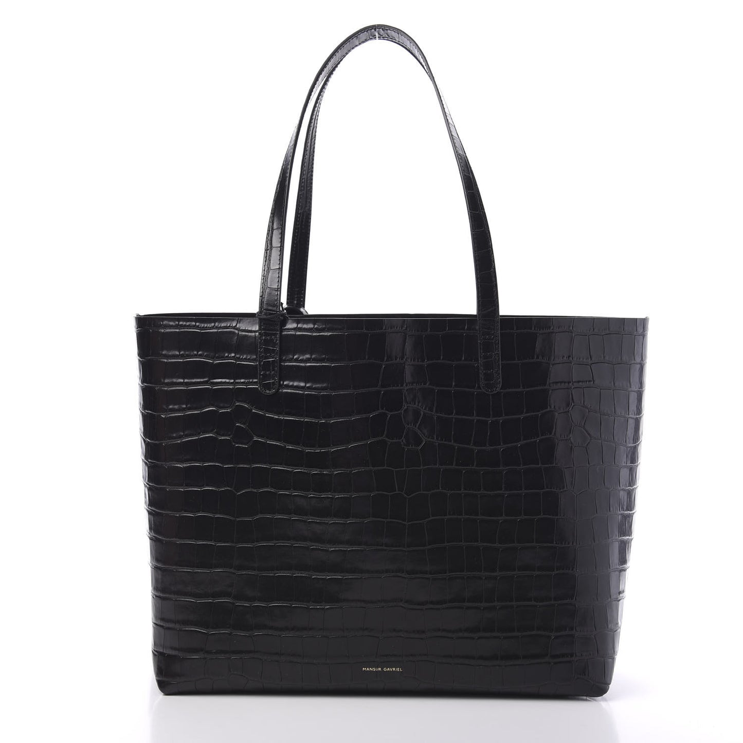 Crocodile Embossed Calfskin Large Shopping Tote Black