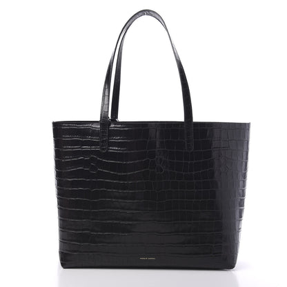 Mansur Gavriel Crocodile Embossed Calfskin Large Shopping Tote Black 2 of 10