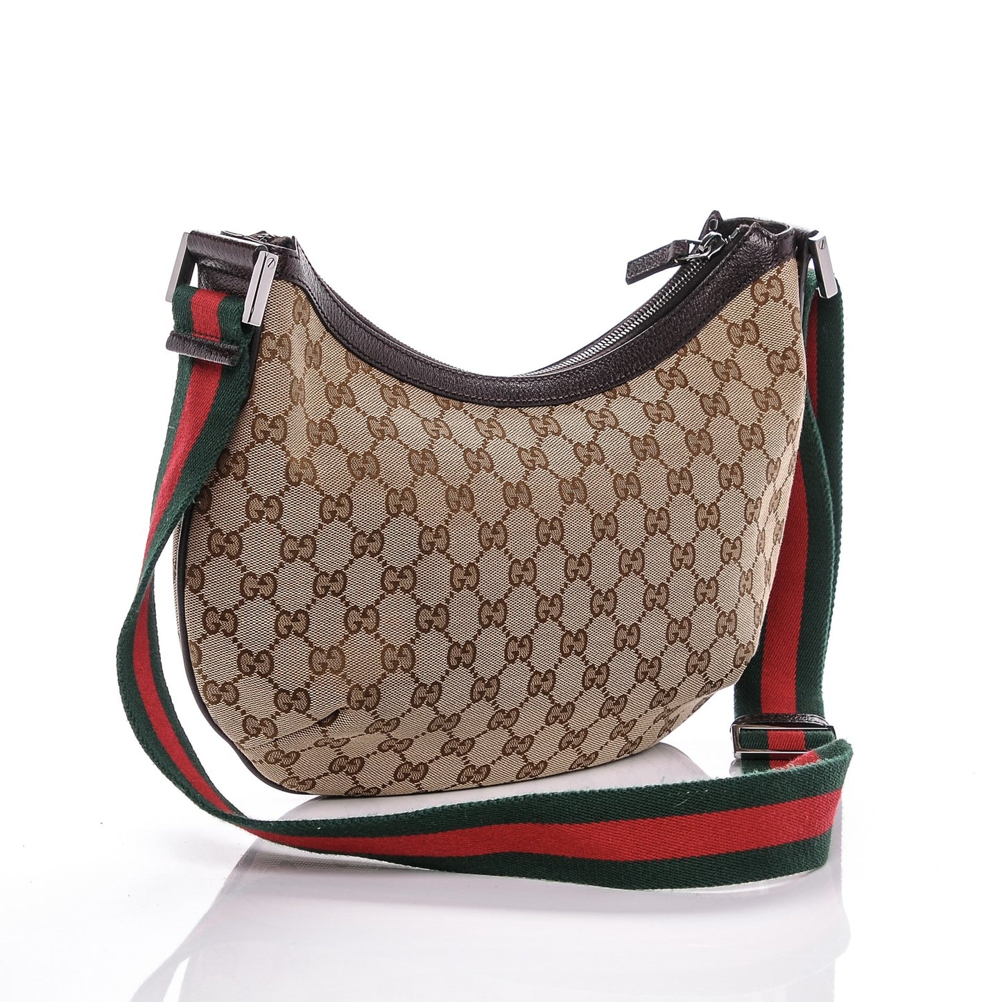Monogram Web Medium Half Moon Hobo Dark Brown