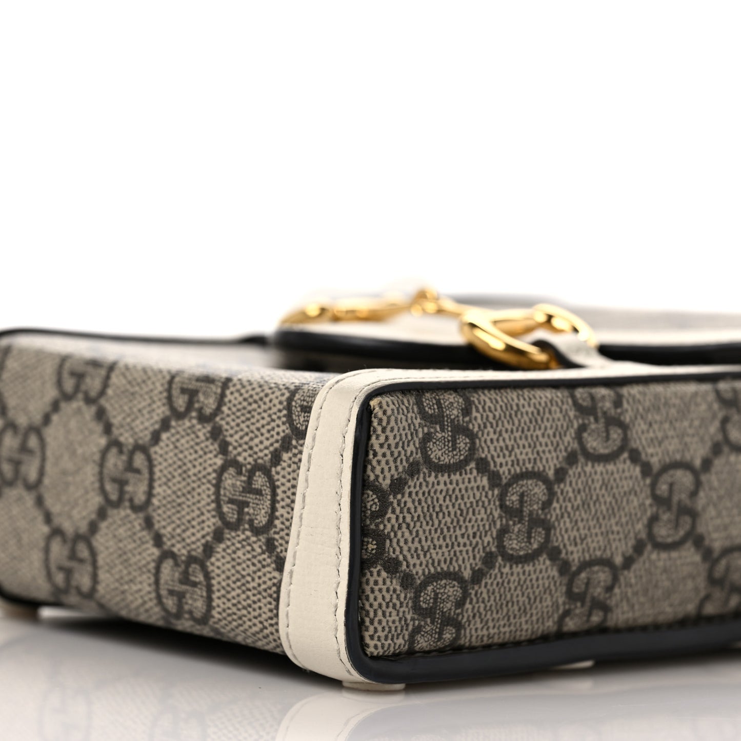GG Supreme Monogram Azalea Calfskin Mini Horsebit 1955 Crossbody Bag Beige Ebony Mystic White