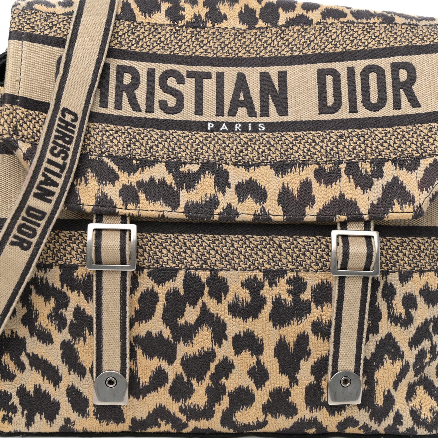 Canvas Mizza Embroidered Leopard Medium Diorcamp Messenger Beige