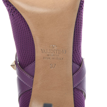 Valentino Garavani Calfskin Knit Rockstud Bodytech Sock Booties Purple 37 6 of 7