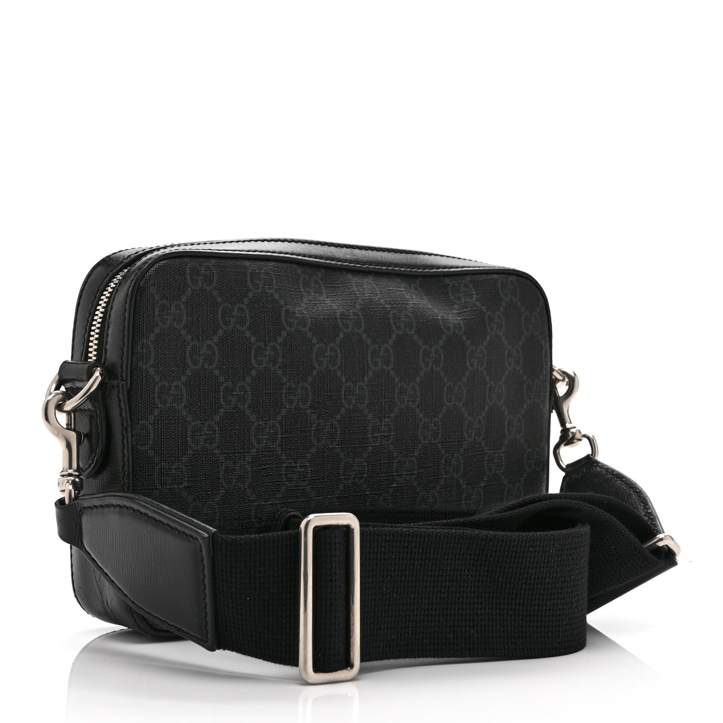 GG Supreme Monogram Azalea Calfskin Retro Interlocking G Wristlet Shoulder Bag Black
