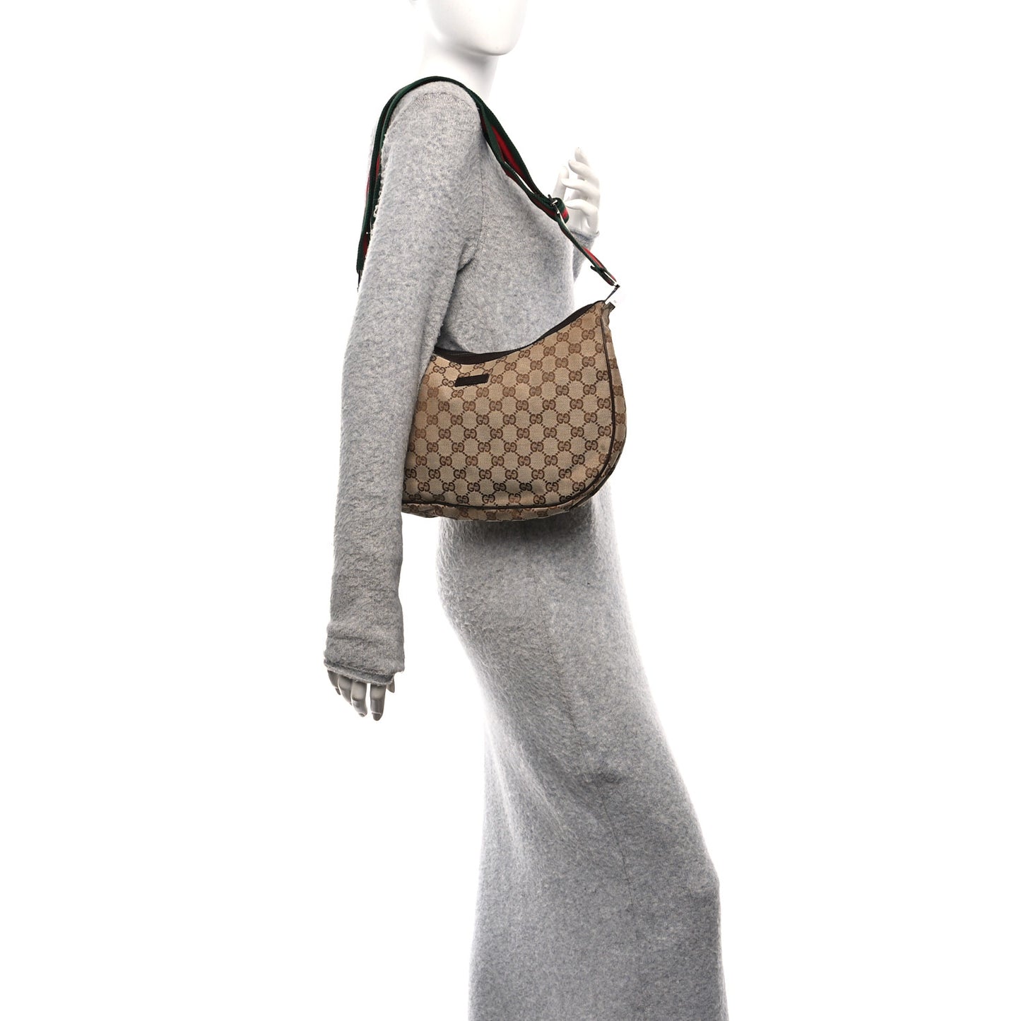 Monogram Web Medium Half Moon Hobo Dark Brown