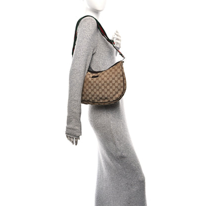 Gucci Monogram Web Medium Half Moon Hobo Dark Brown 2 of 14