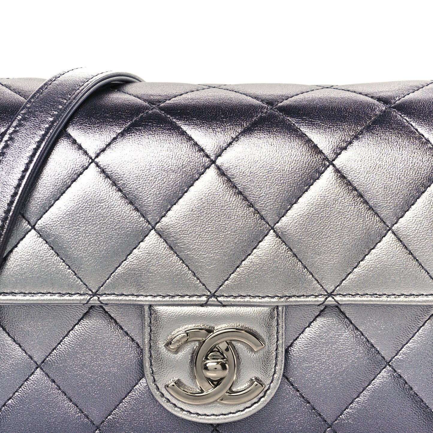 Metallic Lambskin Like A Wallet Flap Silvery Black