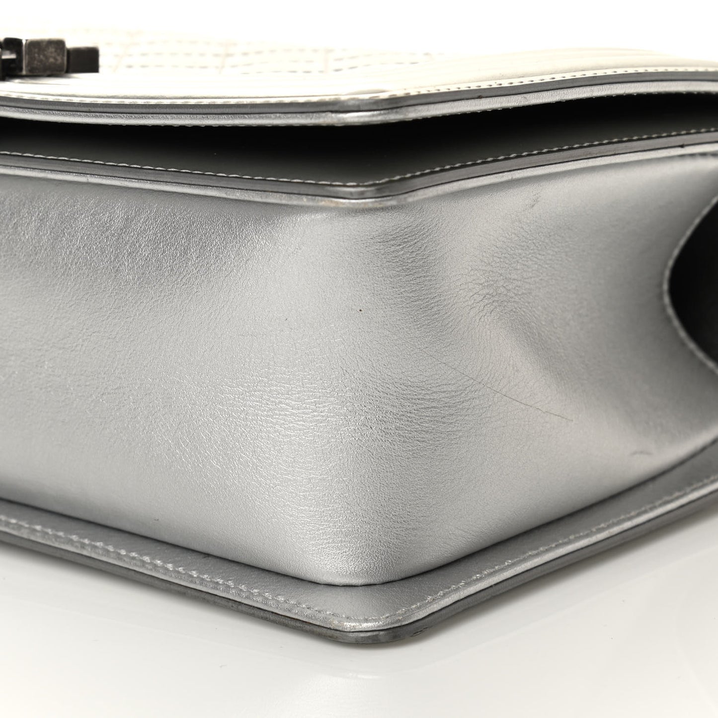 Metallic Patent Calfskin Quilted Medium Boy Flap Silver