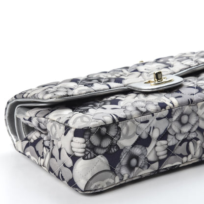 Chanel Nylon Quilted Medium Cat Emoticon Double Flap Navy Grey Ecru 5 of 10