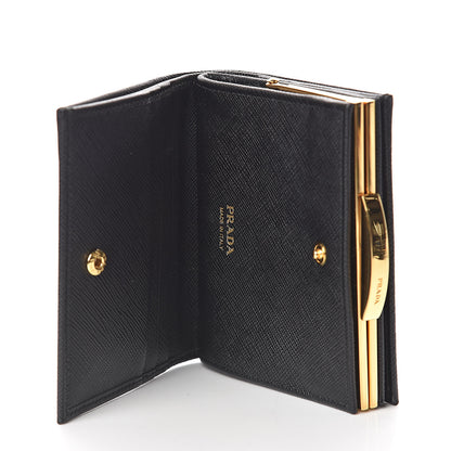 Prada Saffiano Metal Compact Pushlock Wallet Black 5 of 10