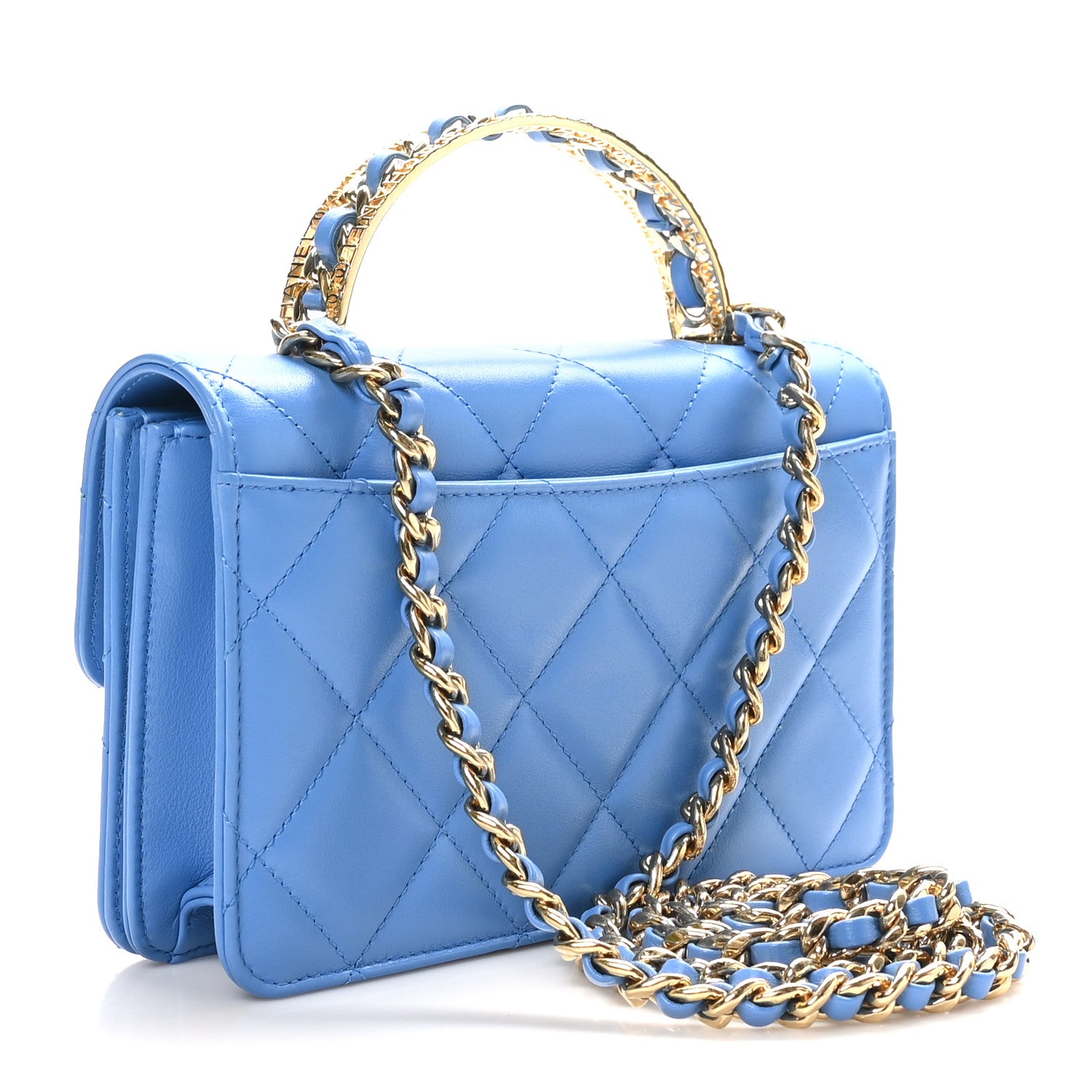 Chanel Lambskin Quilted Chain Logo Top Handle Flap Blue 1706063
