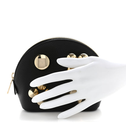 Christian Louboutin Grained Calfskin Carasky Studded Cosmetic Pouch Black Gold 2 of 9