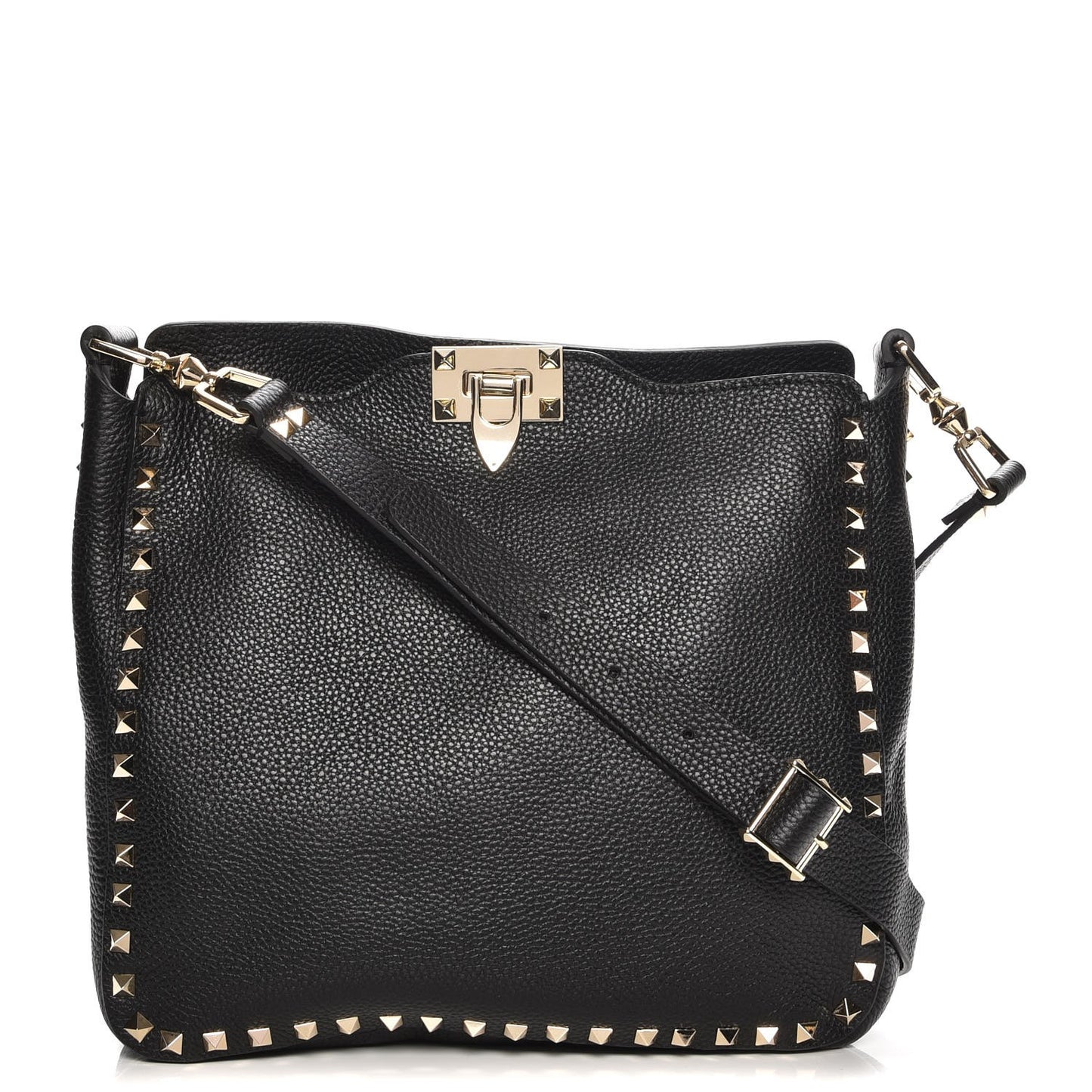 Pebbled Calfskin Small Rockstud Flip-Lock Messenger Bag Black