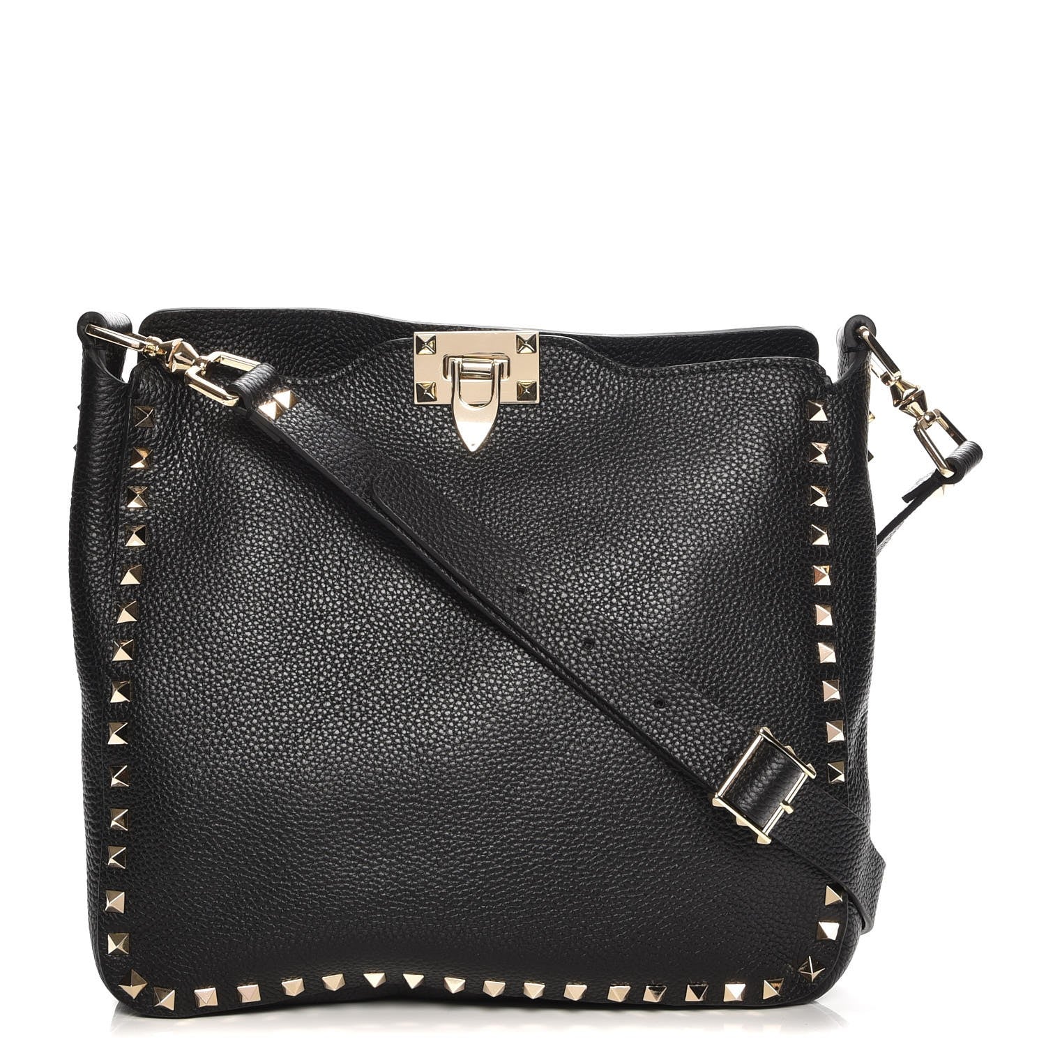 Valentino Garavani Pebbled Calfskin Small Rockstud Flip-Lock Messenger Bag Black 1 of 7
