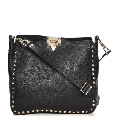 Valentino Garavani Pebbled Calfskin Small Rockstud Flip-Lock Messenger Bag Black 1 of 7