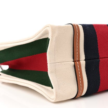 Gucci Canvas Calfskin Web Mini Interlocking G Top Handle Tote White Brown Blue Red 9 of 11