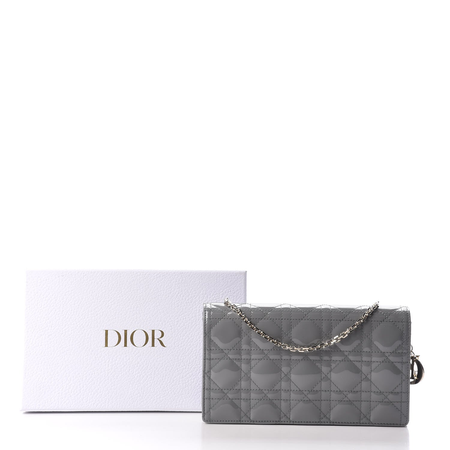 Christian Dior Patent Cannage Lady Dior Clutch Grey Stone 10 of 10
