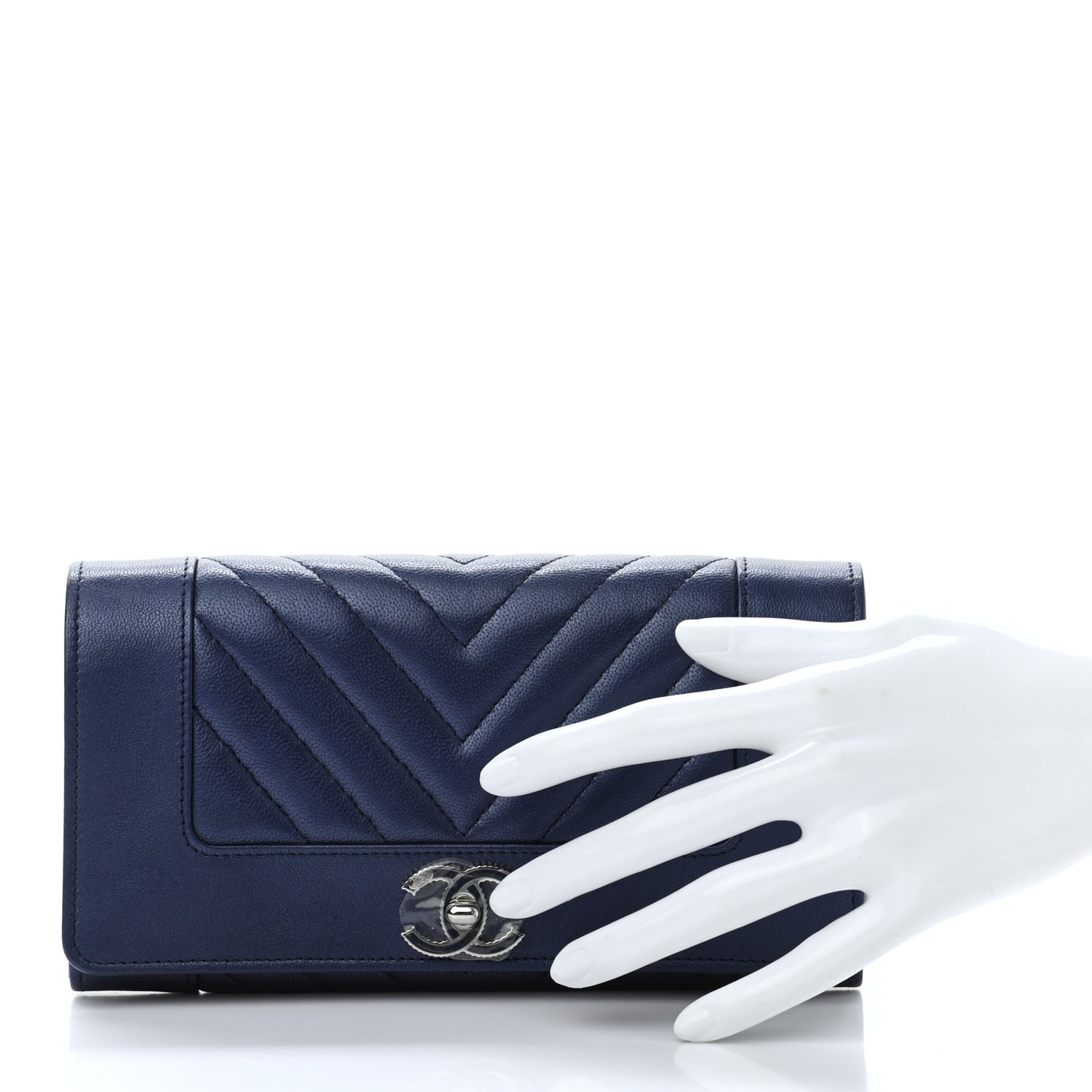 Sheepskin Chevron Quilted Mademoiselle Vintage Flap Wallet Navy