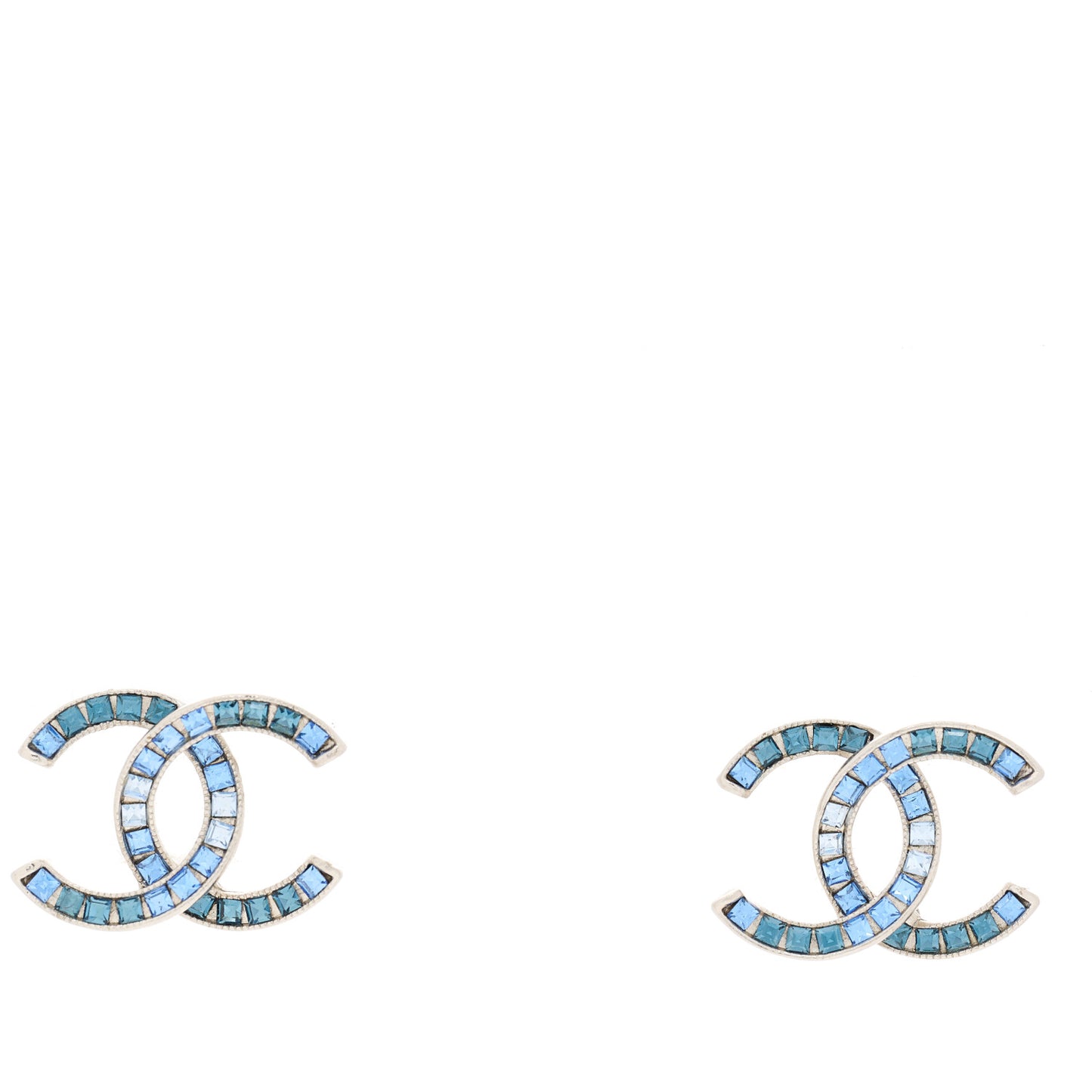 Baguette Crystal CC Earrings Silver Blue